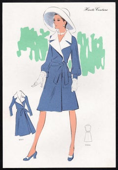 French Mid-Century early 1970s Fashion Design Vintage Lithograph Print