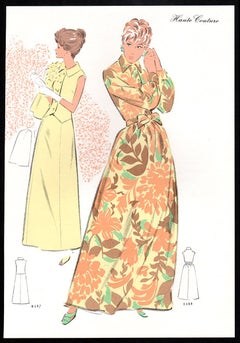 Lithographie vintage de mode française du milieu du siècle, début des années 1970