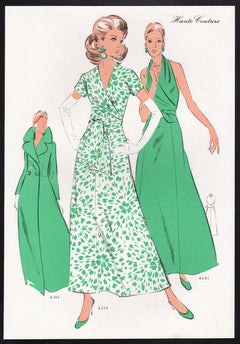 Lithographie vintage de mode française du milieu du siècle, début des années 1970