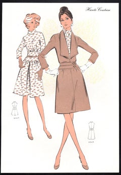 French Mid-Century early 1970s Fashion Design Vintage Lithograph Print