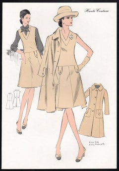 French Mid-Century early 1970s Fashion Design Vintage Lithograph Print