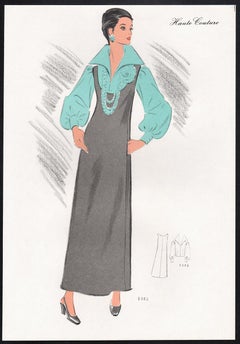 French Mid-Century early 1970s Fashion Design Vintage Lithograph Print