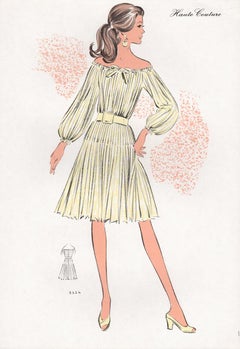 French Mid-Century early 1970s Fashion Design Vintage Lithograph Print