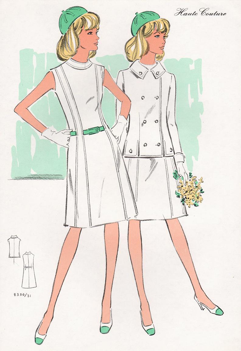 French Mid-Century early 1970s Fashion Design Vintage Lithograph Print