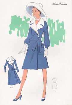 French Mid-Century early 1970s Fashion Design Vintage Lithograph Print
