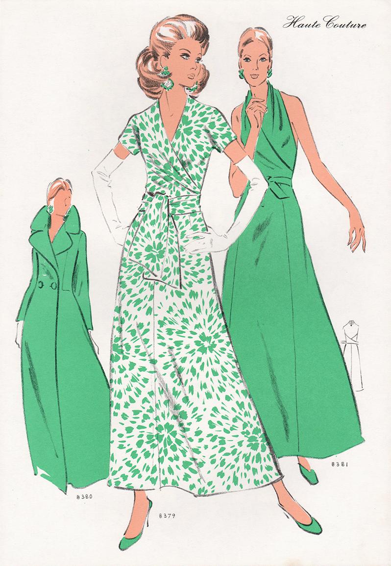 French Mid-Century early 1970s Fashion Design Vintage Lithograph Print