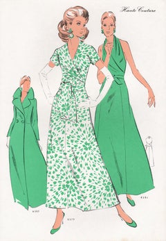 Lithographie vintage de mode française du milieu du siècle, début des années 1970