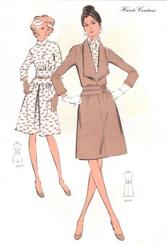 French Mid-Century early 1970s Fashion Design Vintage Lithograph Print