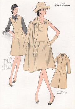 French Mid-Century early 1970s Fashion Design Vintage Lithograph Print