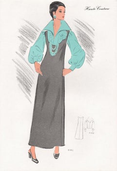 Lithographie vintage de mode française du milieu du siècle, début des années 1970