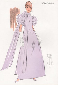 Lithographie vintage de mode française du milieu du siècle, début des années 1970
