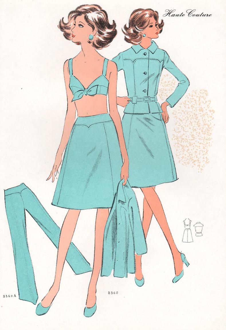 Figurative Print Alice Kauffmann - Lithographie vintage de mode française du milieu du siècle, début des années 1970