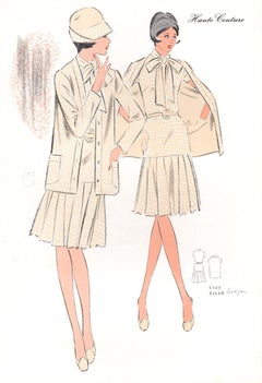 Lithographie vintage de mode française du milieu du siècle, début des années 1970