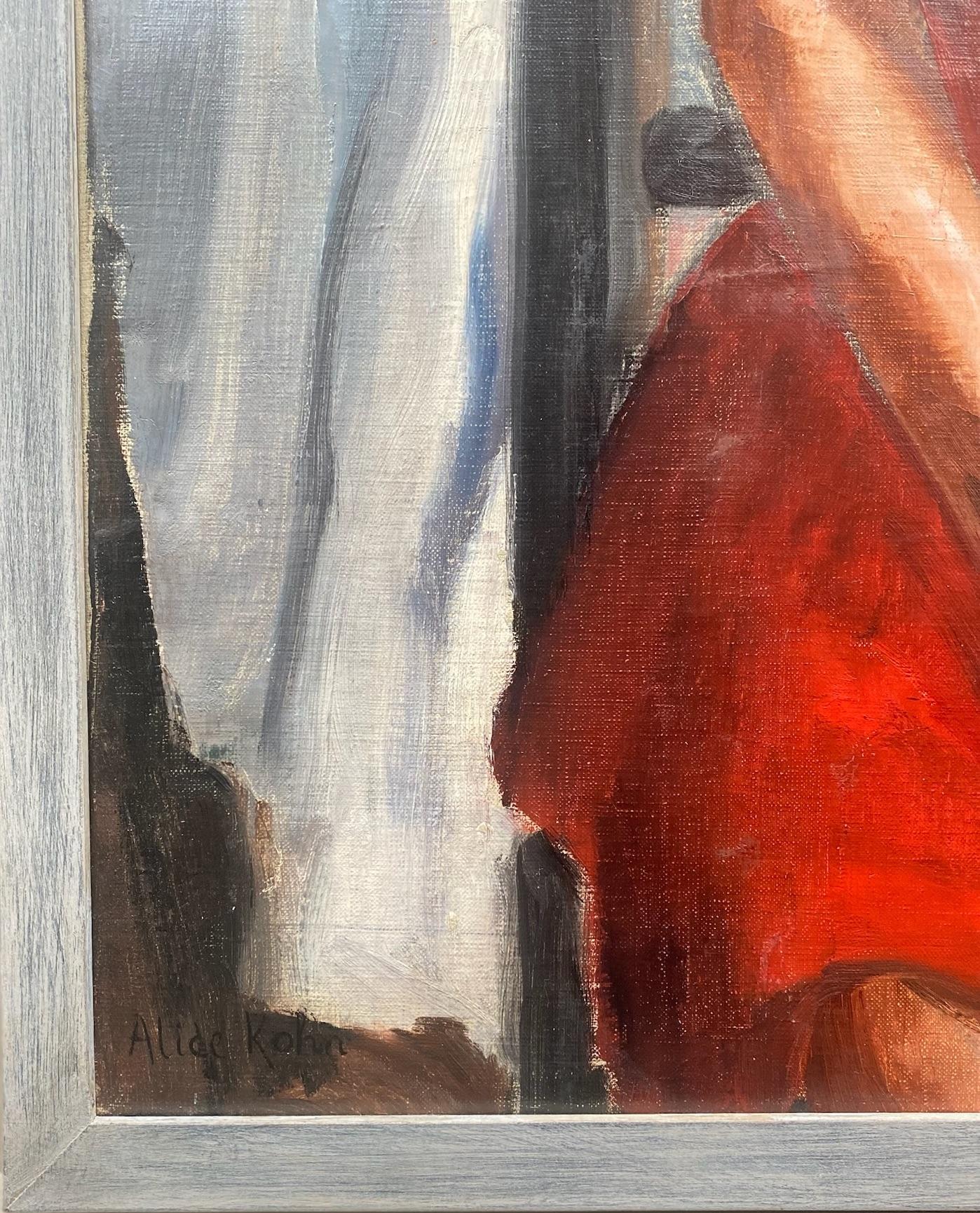 The red dress, brave little girl: French Modernist Jewish Woman Artist large oil - Painting by Alice Kohn
