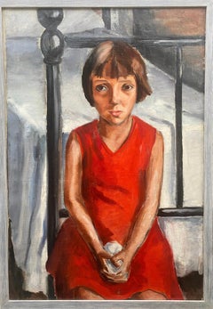 The red dress, brave little girl: French Modernist Jewish Woman Artist large oil