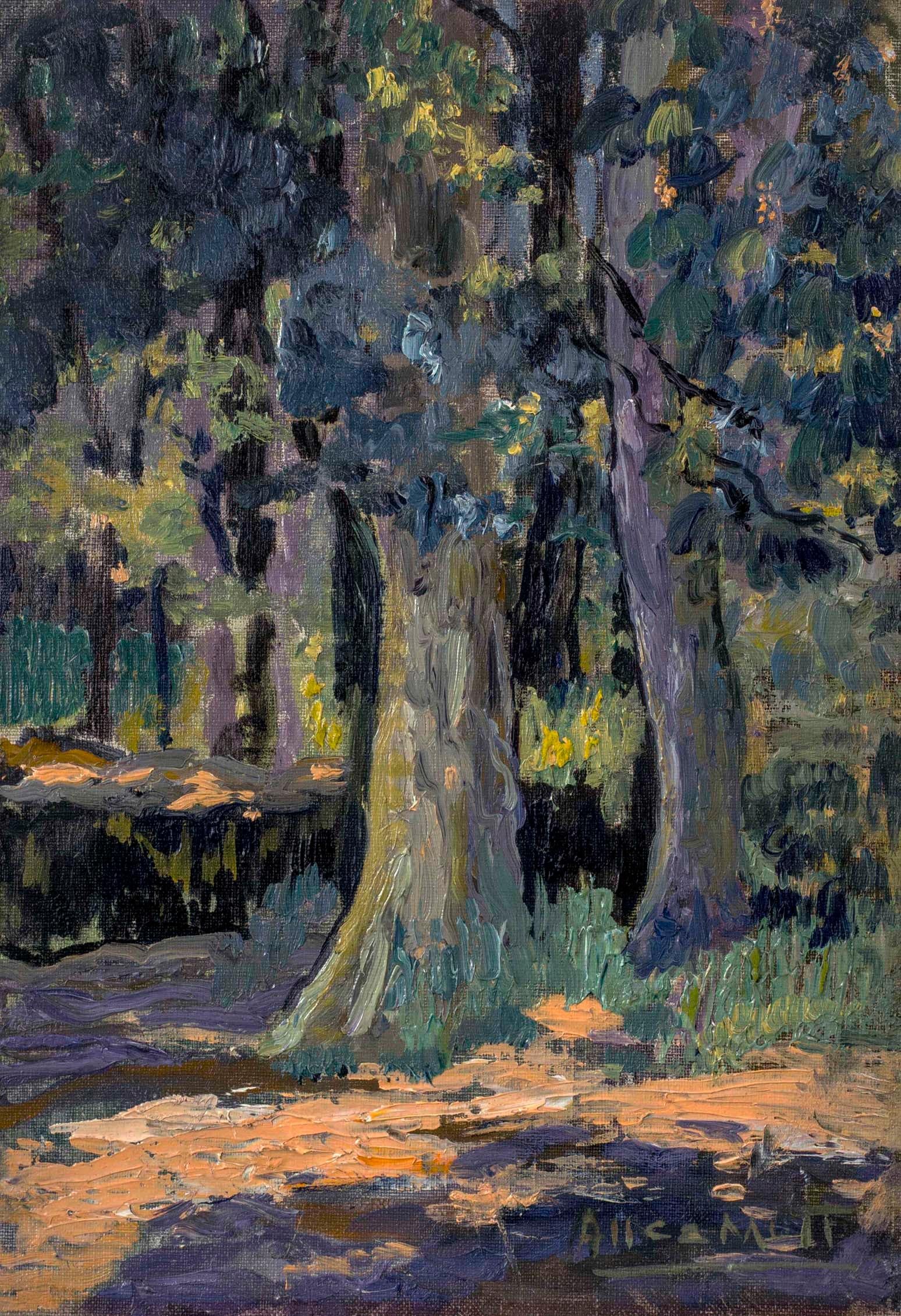 Cypress Trees, 20th Century Landscape by Alice Lolita Muth (American: 1887-1952) 1
