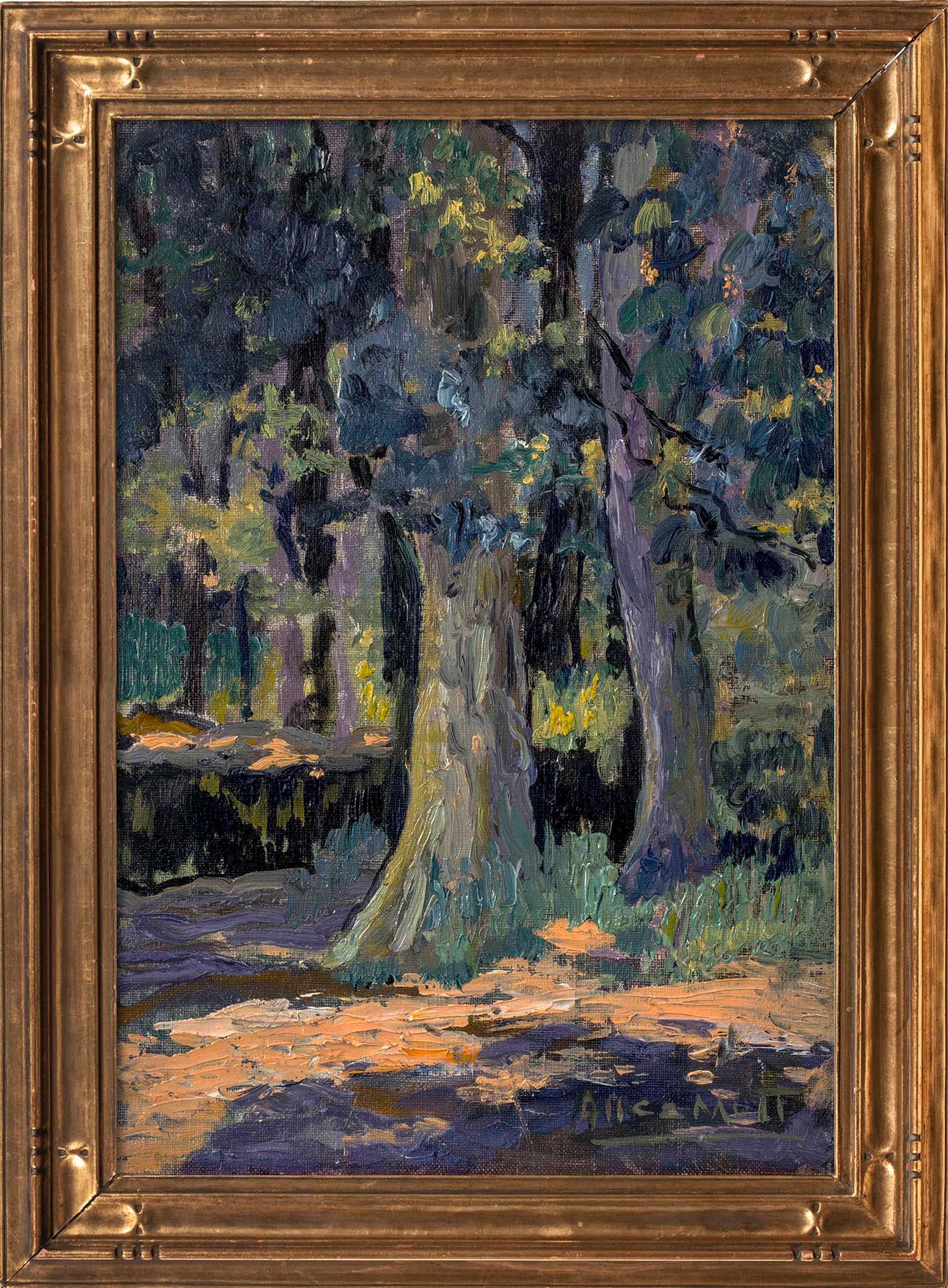 "Cypress Trees," by American artist Alice Lolita Muth is oil on canvas and measures 13¾ x 9½ inches. The work is signed by the artist at the lower right. It is framed and ready to hang.

Alice Lolita Muth was born Alice Helen Muth in Cincinnati,