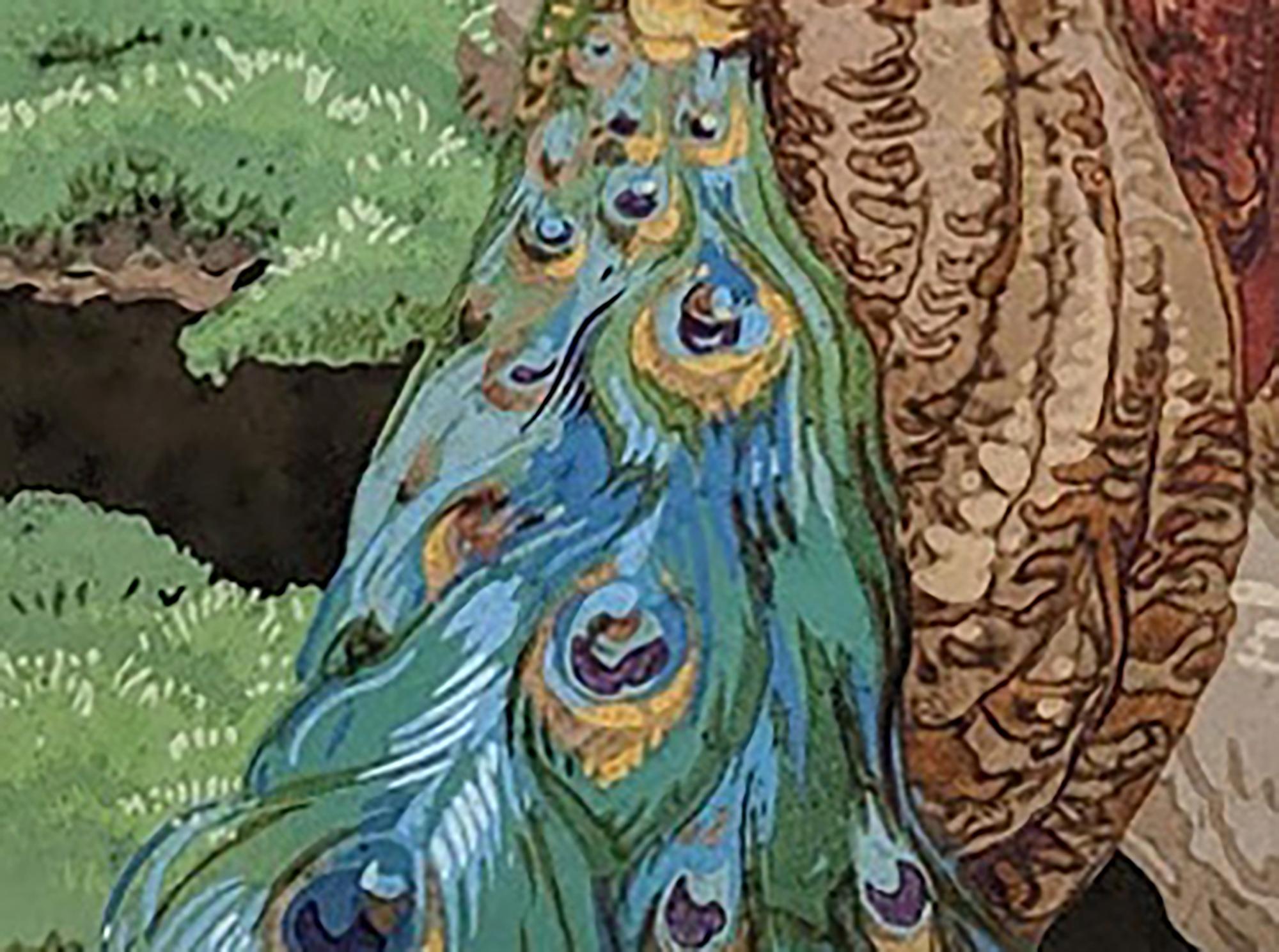 Pavone, opera a tecnica mista su carta di Alice Lolita Muth (americana: 1887-1952) 1
