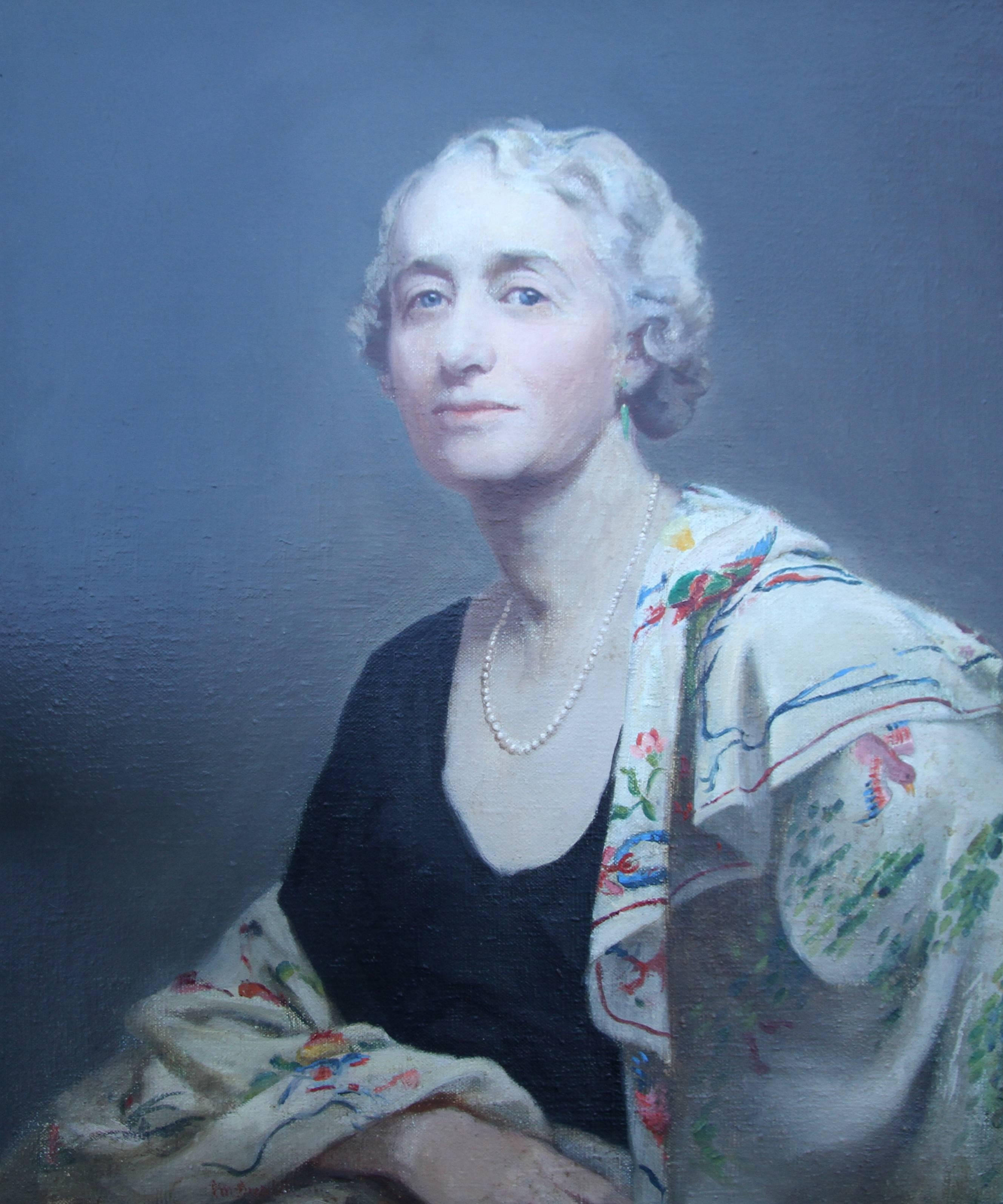 Portrait of Mrs Willis - British 30's art exhibited oil painting female artist  - Painting by Alice Mary Burton