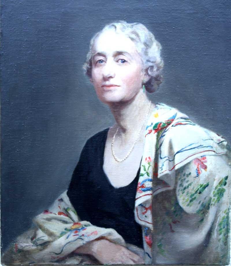 Porträt von Mrs Willis – britisches Ölgemälde einer Künstlerin aus den 30ern  (Realismus), Painting, von Alice Mary Burton