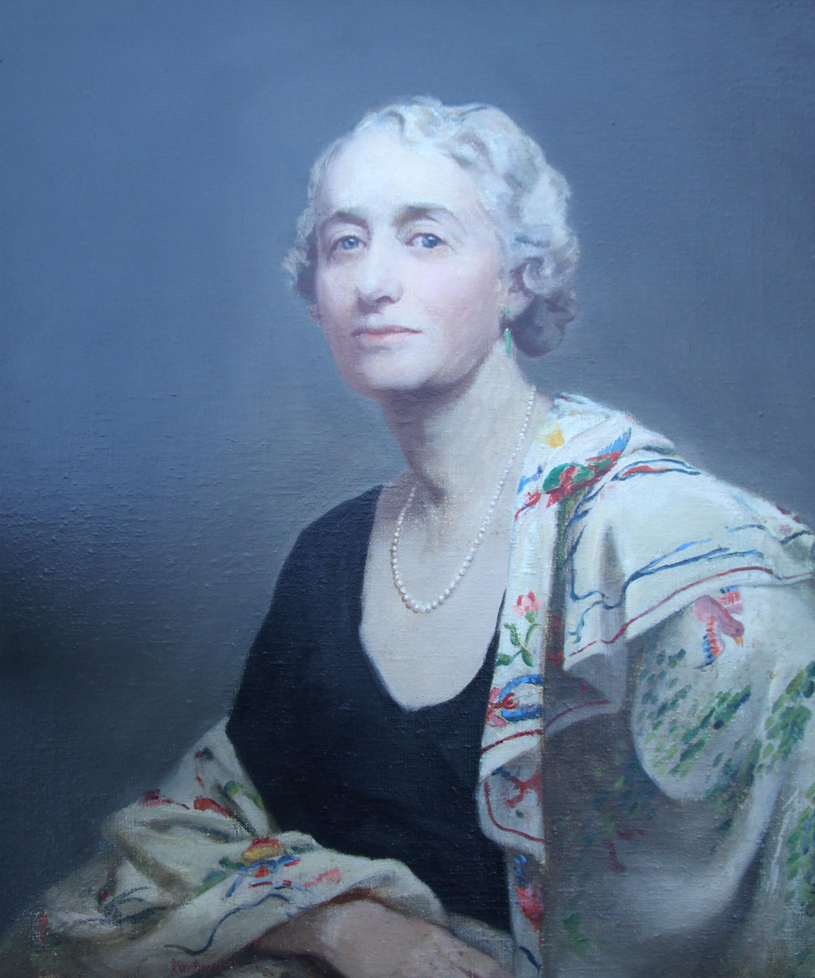 Portrait of Mrs Willis - British 30's art exhibited oil painting female artist  For Sale 1