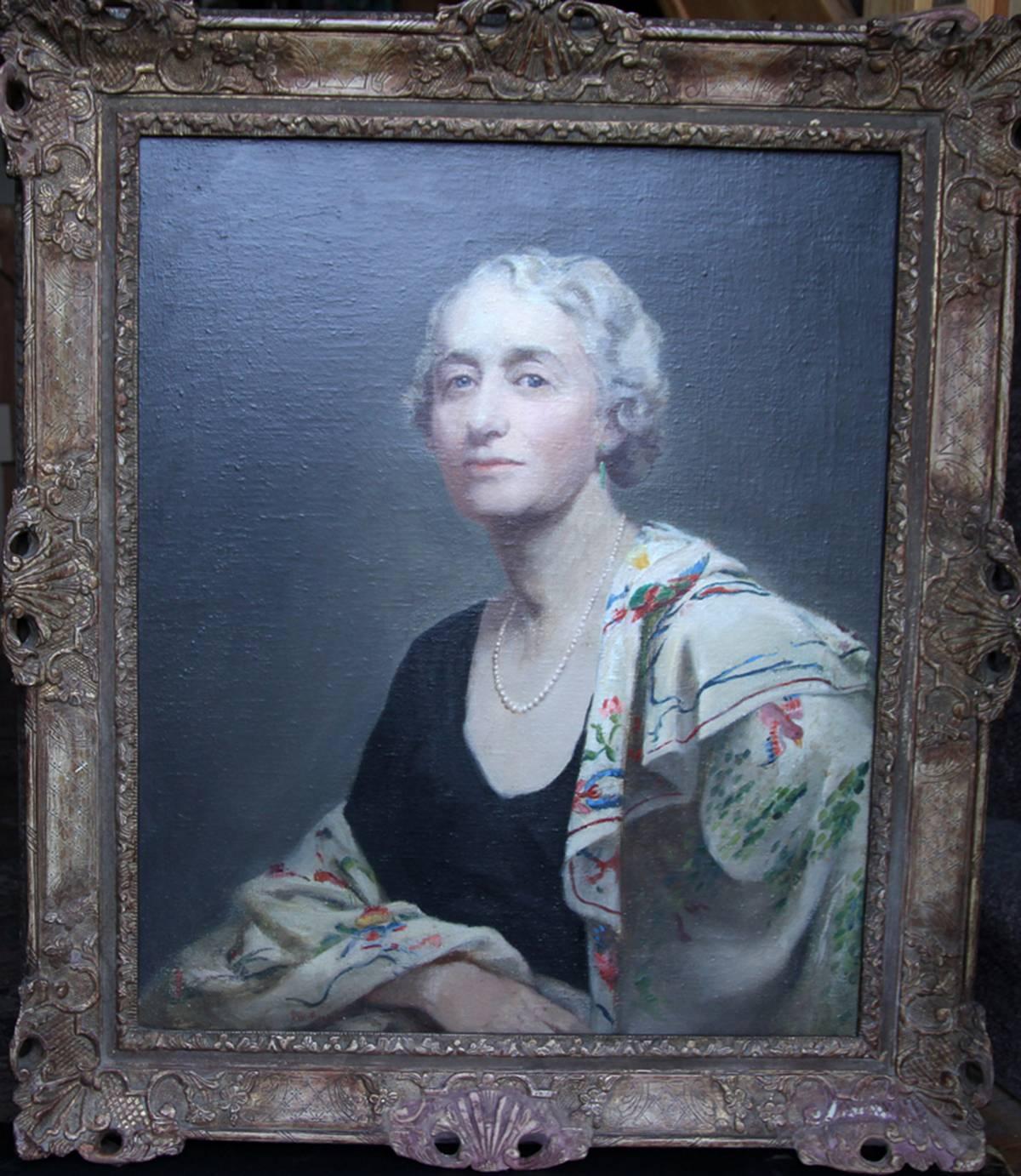 Alice Mary Burton Portrait Painting – Porträt von Mrs Willis – britisches Ölgemälde einer Künstlerin aus den 30ern 