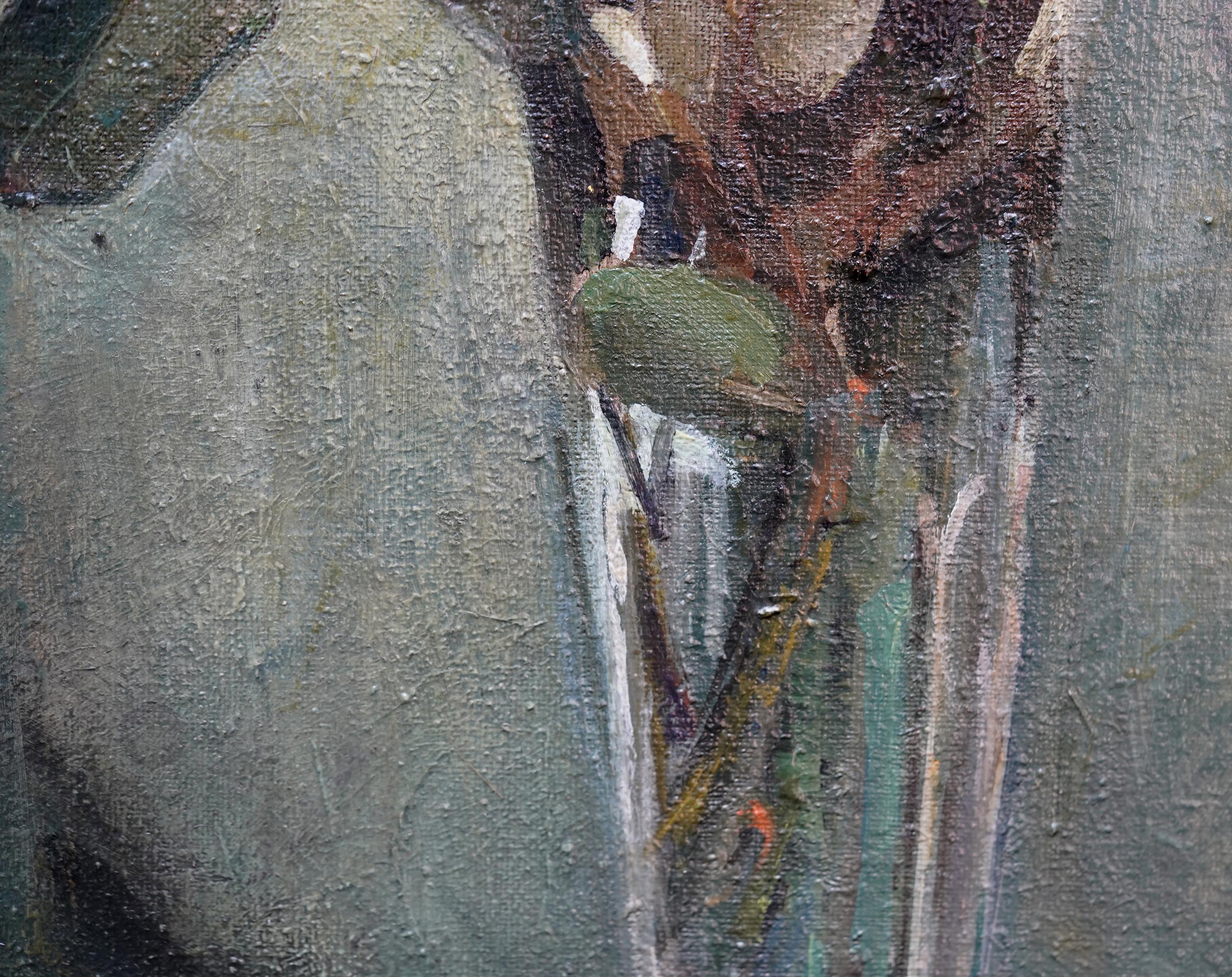 Rosas en un jarrón de cristal - British sixties art female artist floral oil painting 1