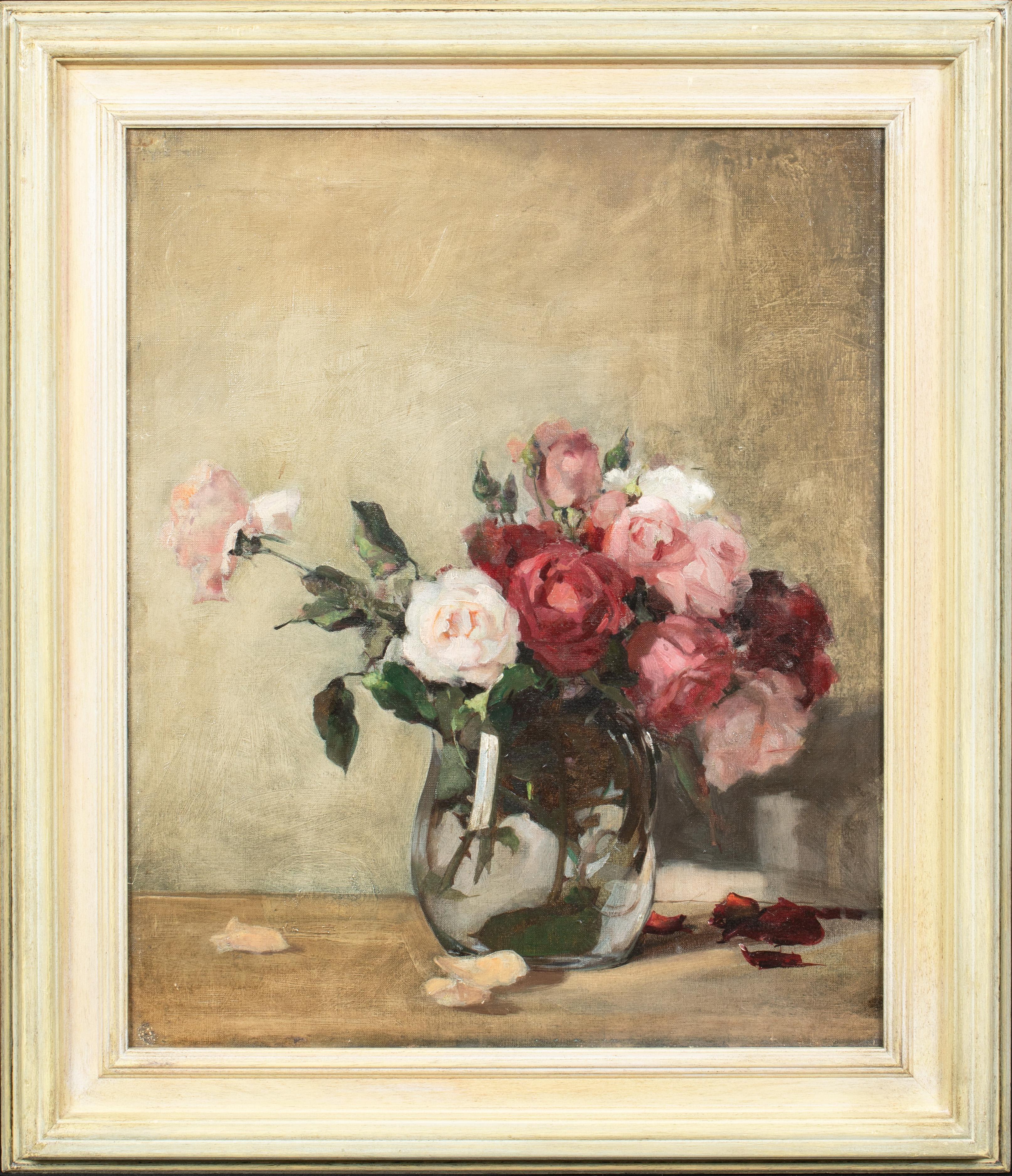 Roses In A Glass Vase, early 20th Century  - Painting by Alice Mary Burton