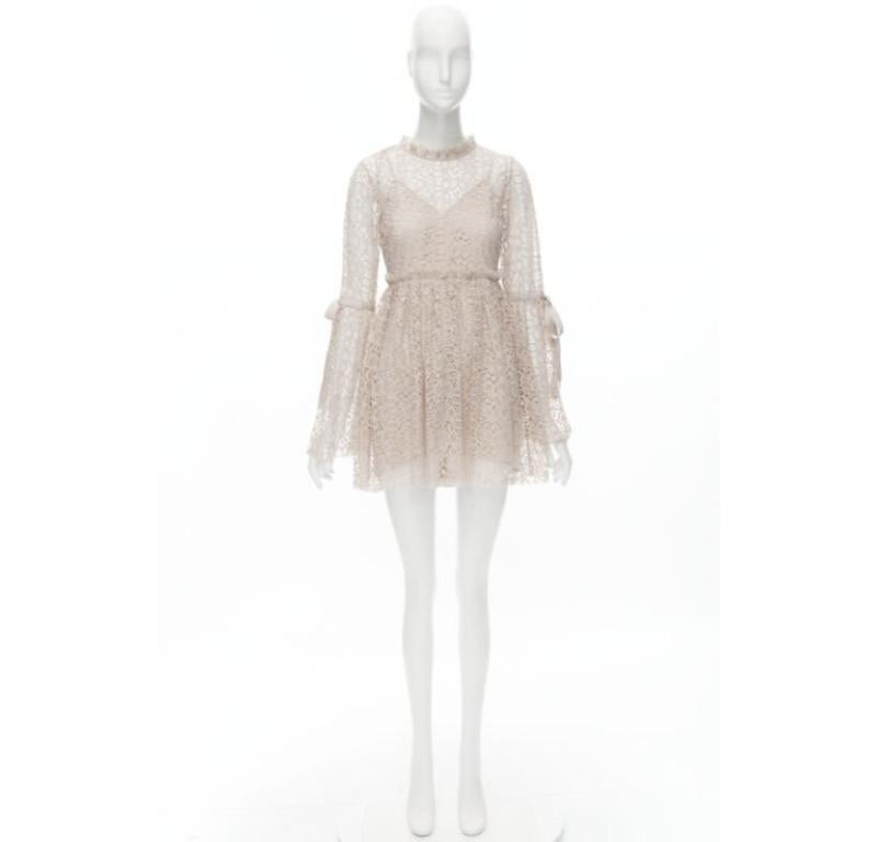 Beige ALICE MCCALL Back To You nude lace bell flared sleeve mini dress US4  S