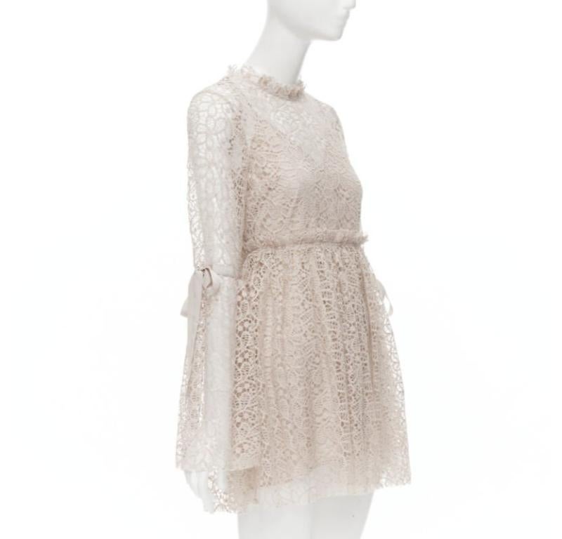 ALICE MCCALL Back To You nude lace bell flared sleeve mini dress US4  S In Excellent Condition In Hong Kong, NT