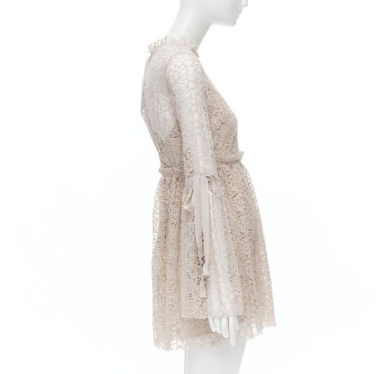 Women's ALICE MCCALL Back To You nude lace bell flared sleeve mini dress US4  S
