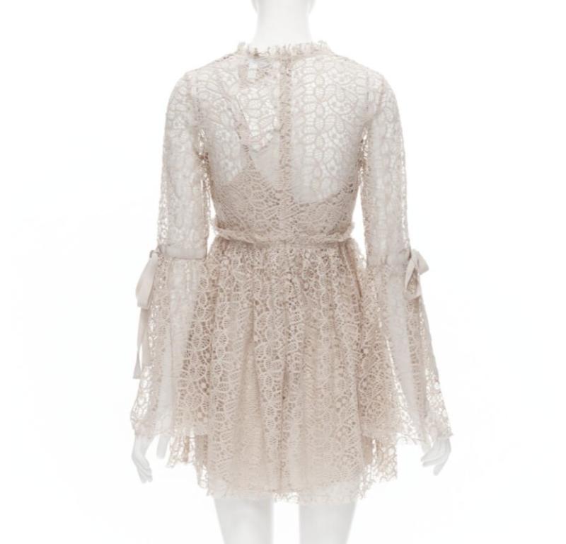 ALICE MCCALL Back To You nude lace bell flared sleeve mini dress US4  S 1