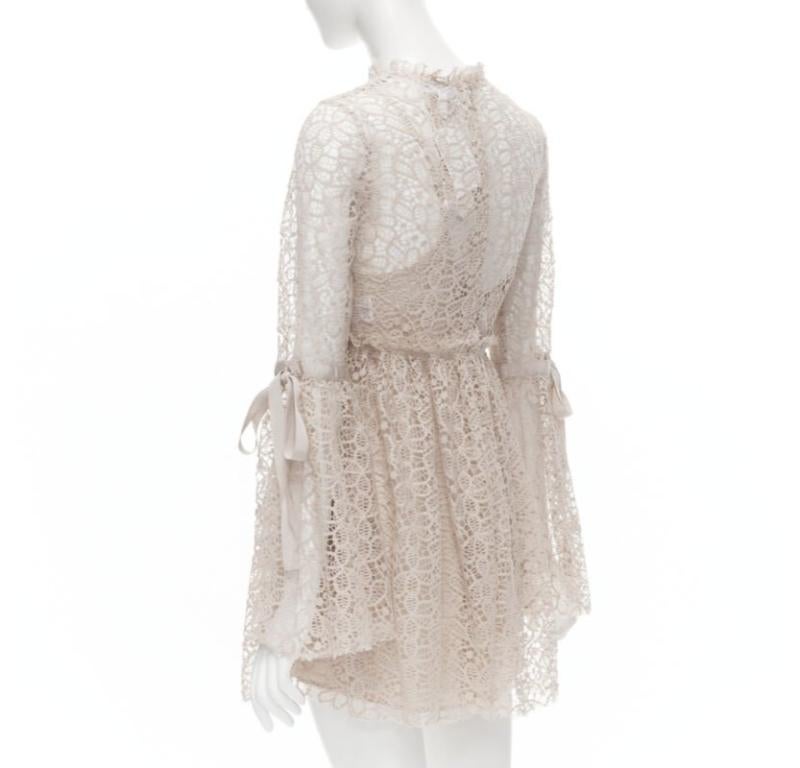 ALICE MCCALL Back To You nude lace bell flared sleeve mini dress US4  S 2