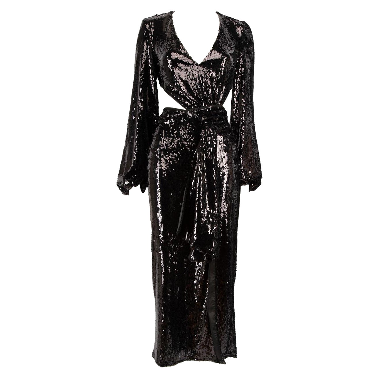 Alice McCall Schwarzes Midikleid mit Paillettenbesatz und Ausschnitt Größe XS