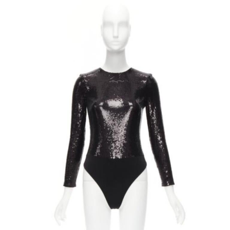 ALICE MCCALL black sequins long sleeve crew neck bodysuit top XS 5