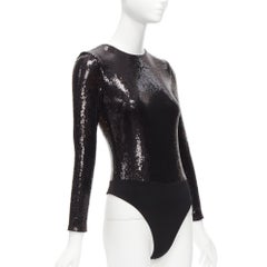 ALICE MCCALL black sequins long sleeve crew neck bodysuit top XS