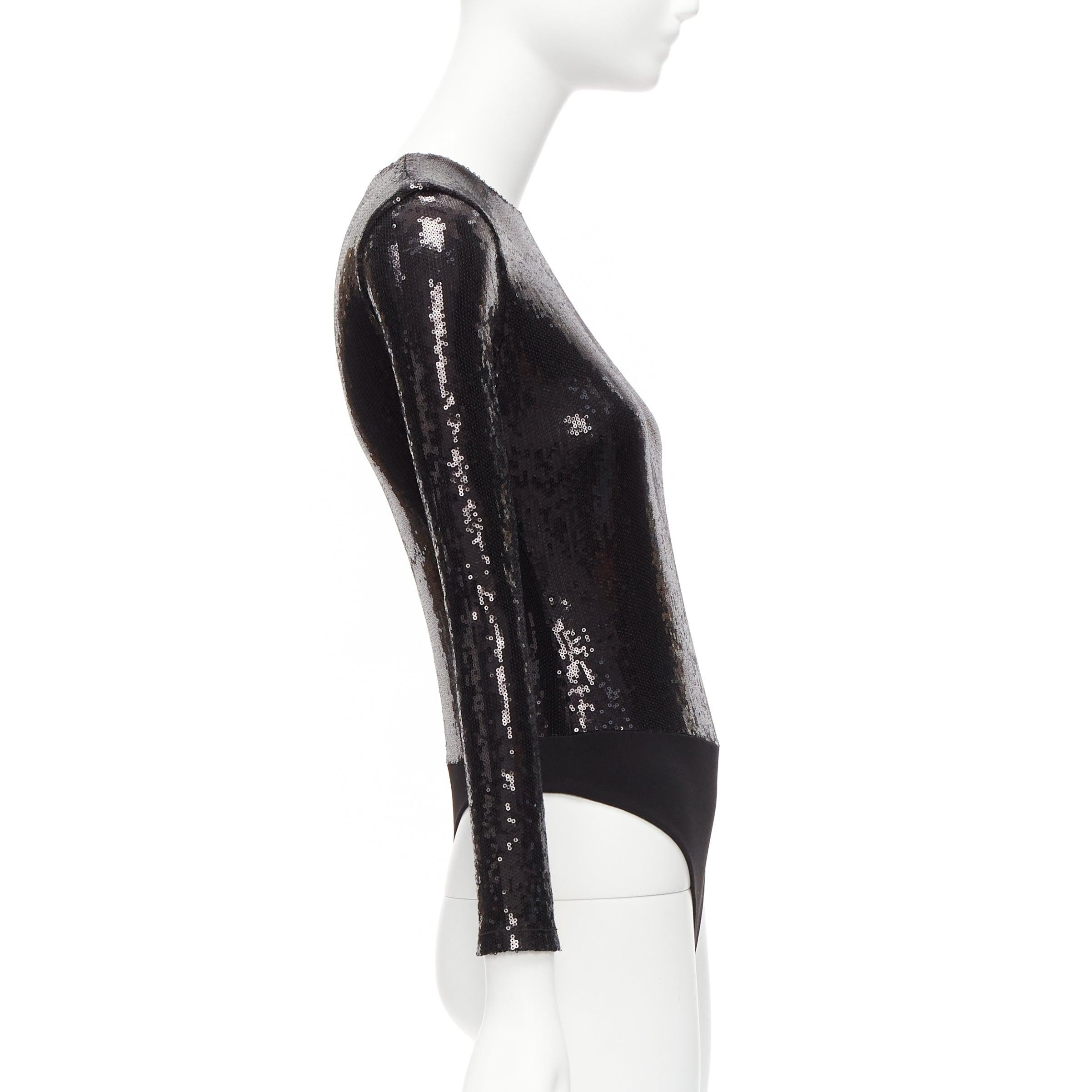 ALICE MCCALL Schwarzes langärmeliges Bodysuit-Top mit Pailletten und Rundhalsausschnitt XS im Zustand „Hervorragend“ im Angebot in Hong Kong, NT