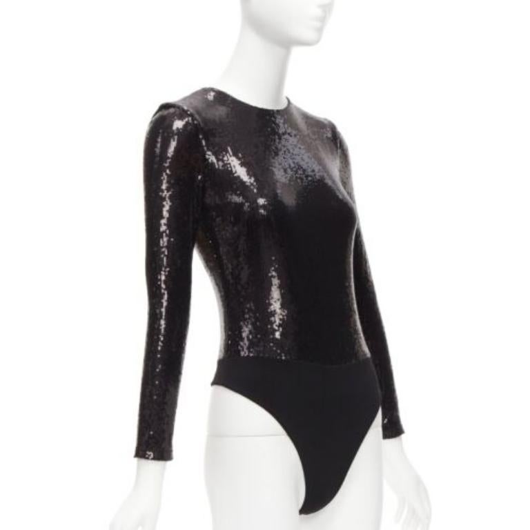 Black ALICE MCCALL black sequins long sleeve crew neck bodysuit top XS