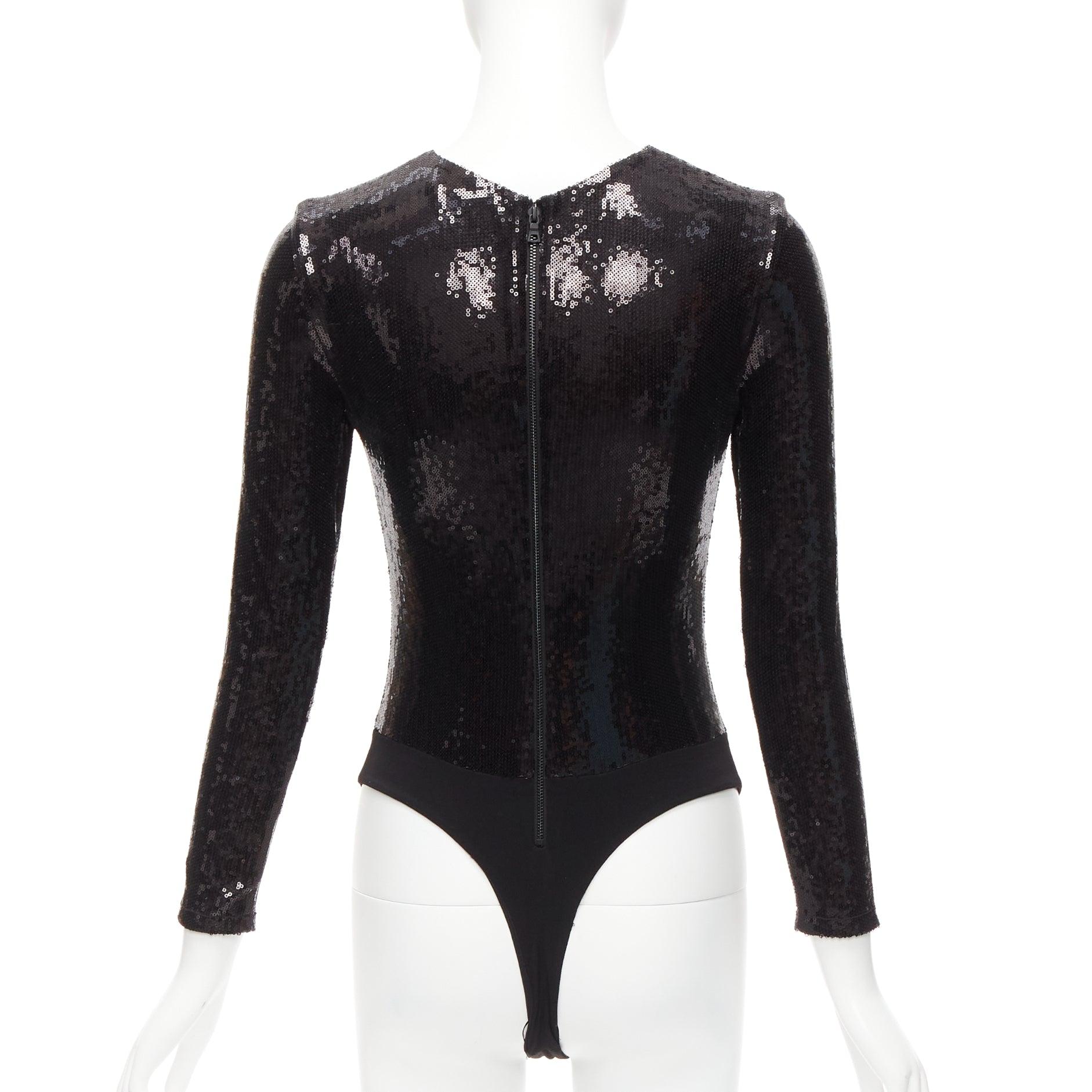 ALICE MCCALL Schwarzes langärmeliges Bodysuit-Top mit Pailletten und Rundhalsausschnitt XS Damen im Angebot