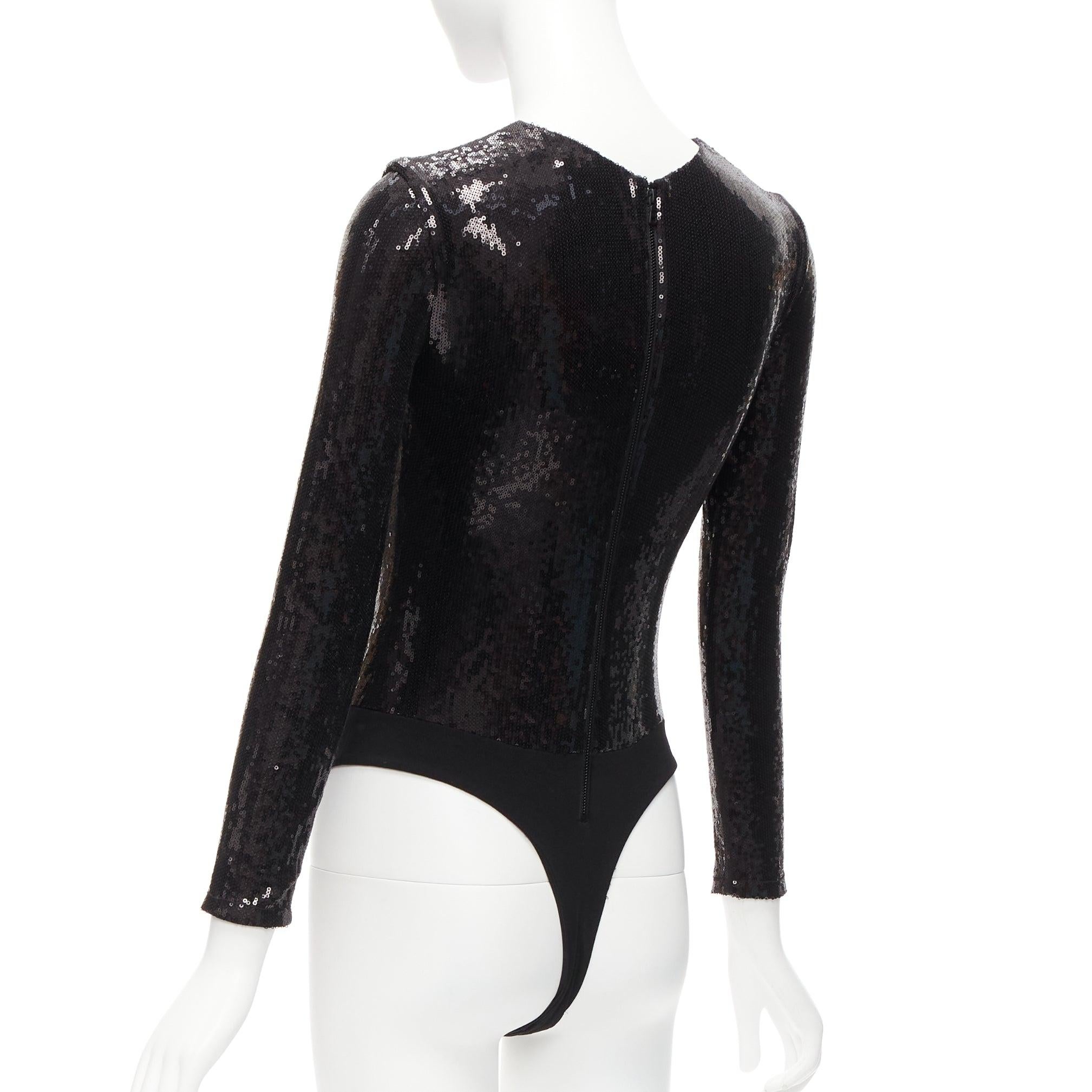 ALICE MCCALL black sequins long sleeve crew neck bodysuit top XS For Sale 1