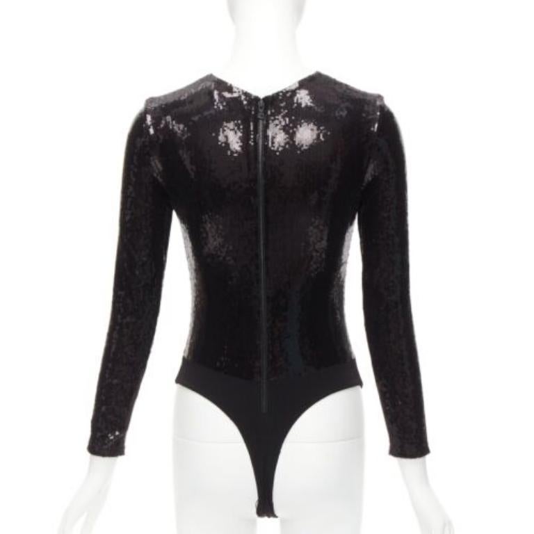 Women's ALICE MCCALL black sequins long sleeve crew neck bodysuit top XS