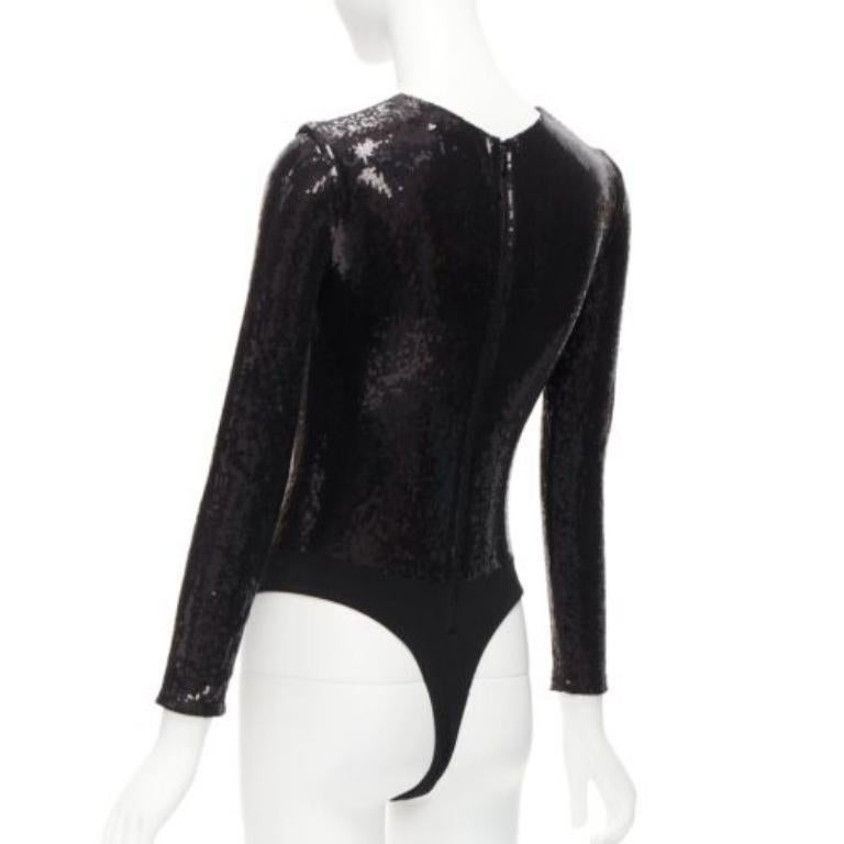 ALICE MCCALL black sequins long sleeve crew neck bodysuit top XS 1