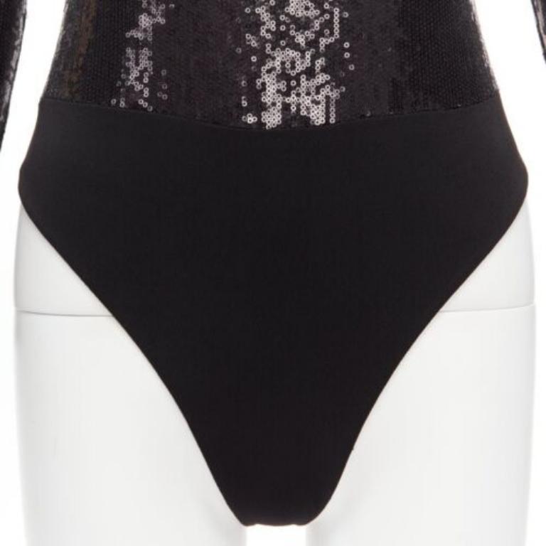 ALICE MCCALL black sequins long sleeve crew neck bodysuit top XS 3