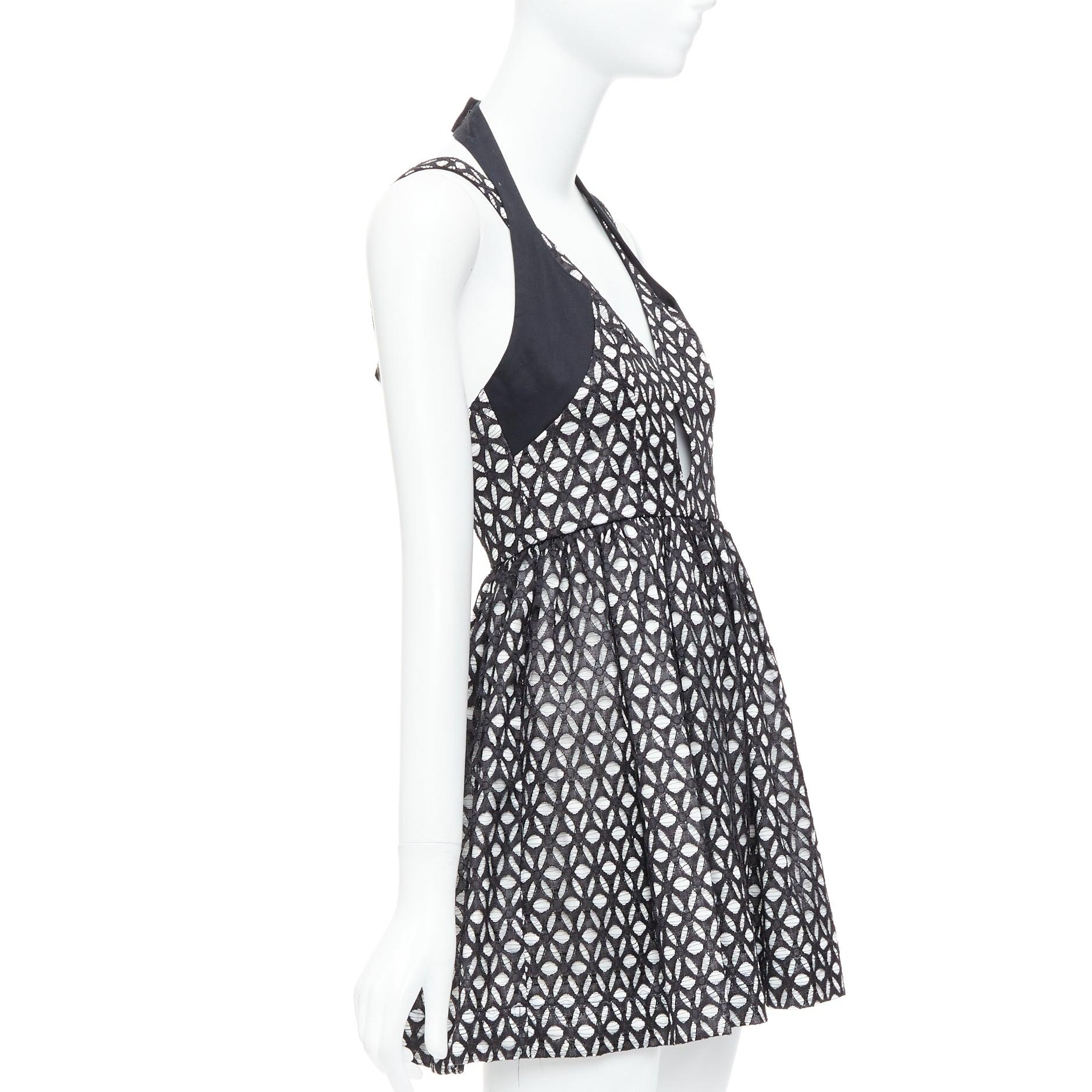 Black ALICE MCCALL Dust to Glory black eyelet overlay halter mini dress UK8 S For Sale