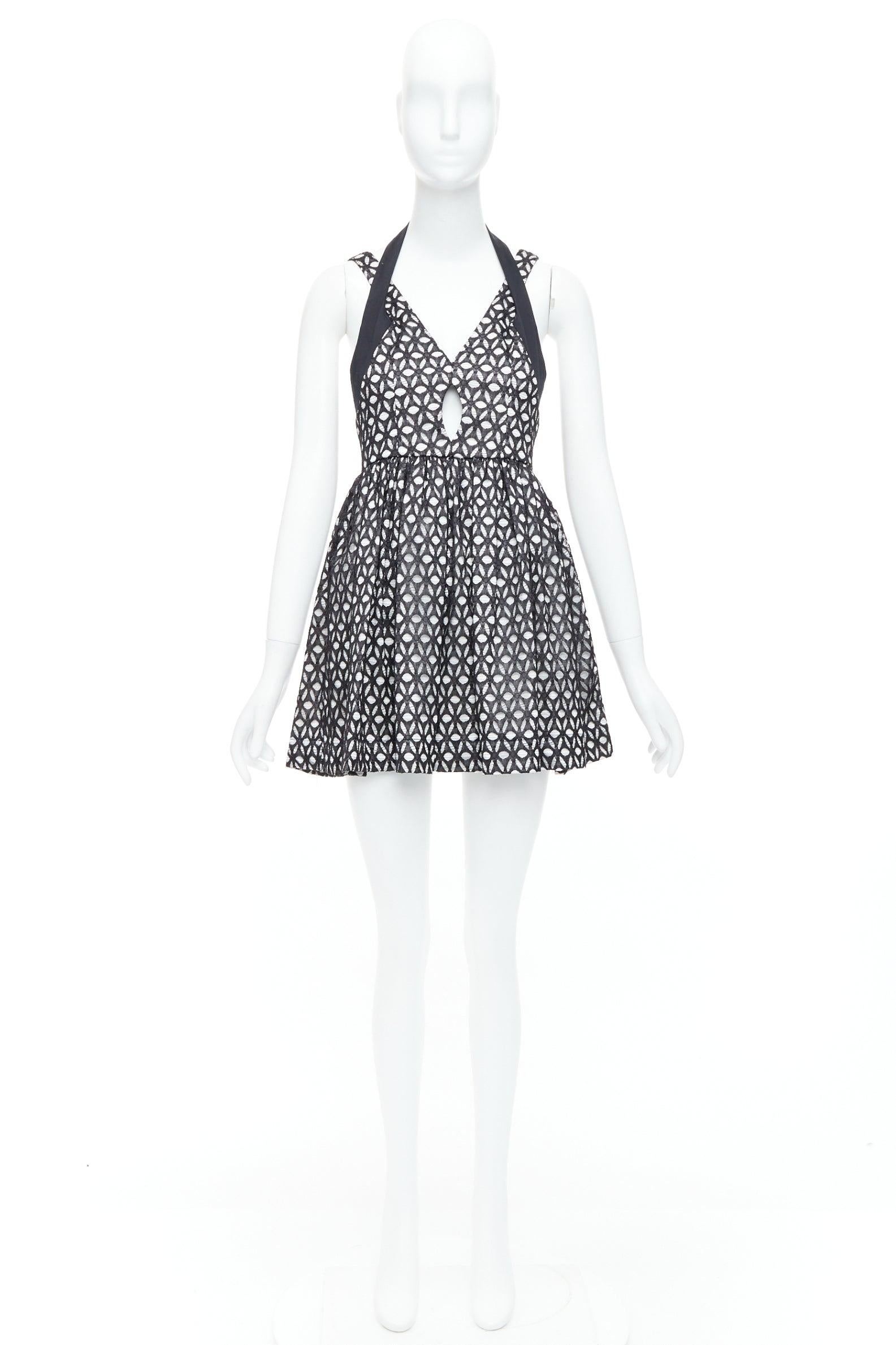 ALICE MCCALL Dust to Glory black eyelet overlay halter mini dress UK8 S For Sale 4
