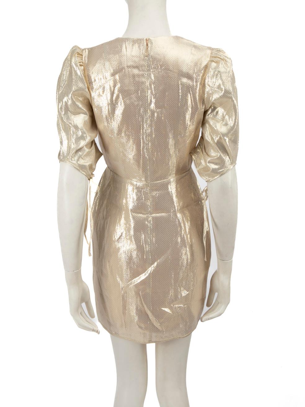 Alice McCall Gold Silk Mid Sleeve Front Tie Dress Size XS In New Condition In London, GB