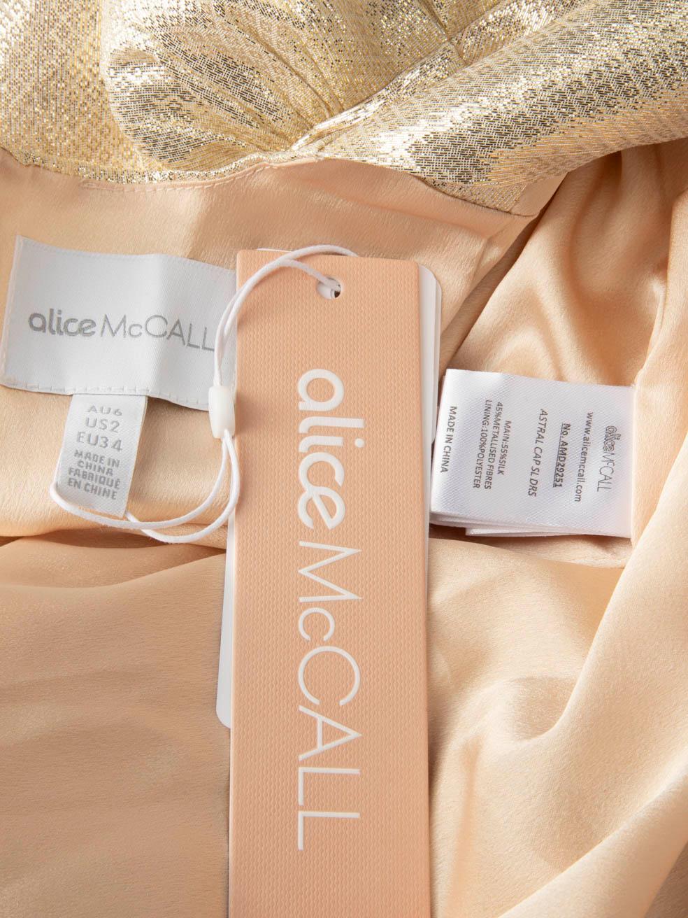 Alice McCall Gold Silk Mid Sleeve Front Tie Dress Size XS 1