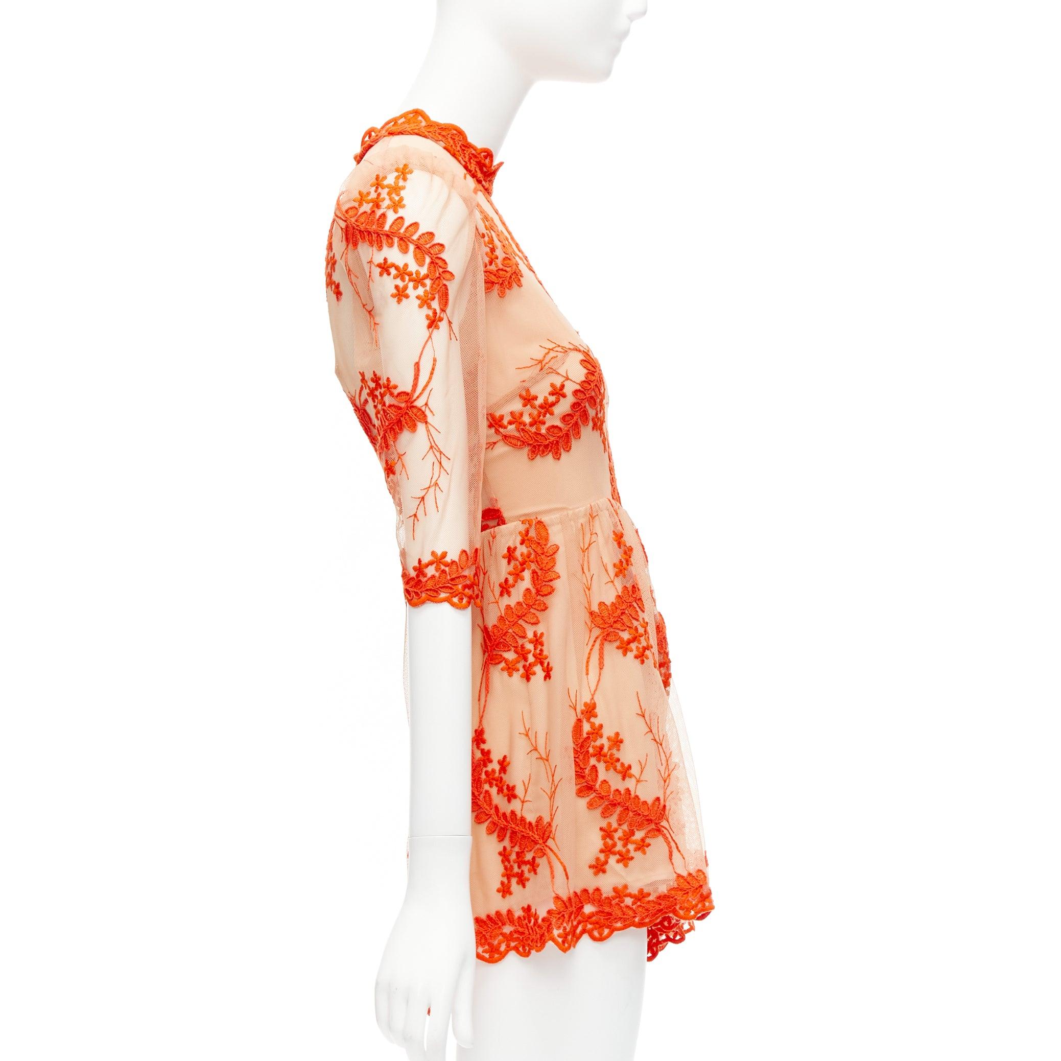 ALICE MCCALL Honeymoon orange lace nude sheer overlay lined romper US6 M In Good Condition For Sale In Hong Kong, NT