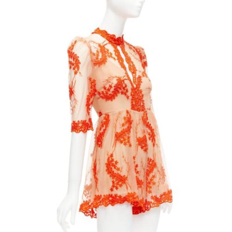 Arancia ALICE MCCALL Pagliaccetto arancione in pizzo nudo e trasparente foderato US6 M in vendita
