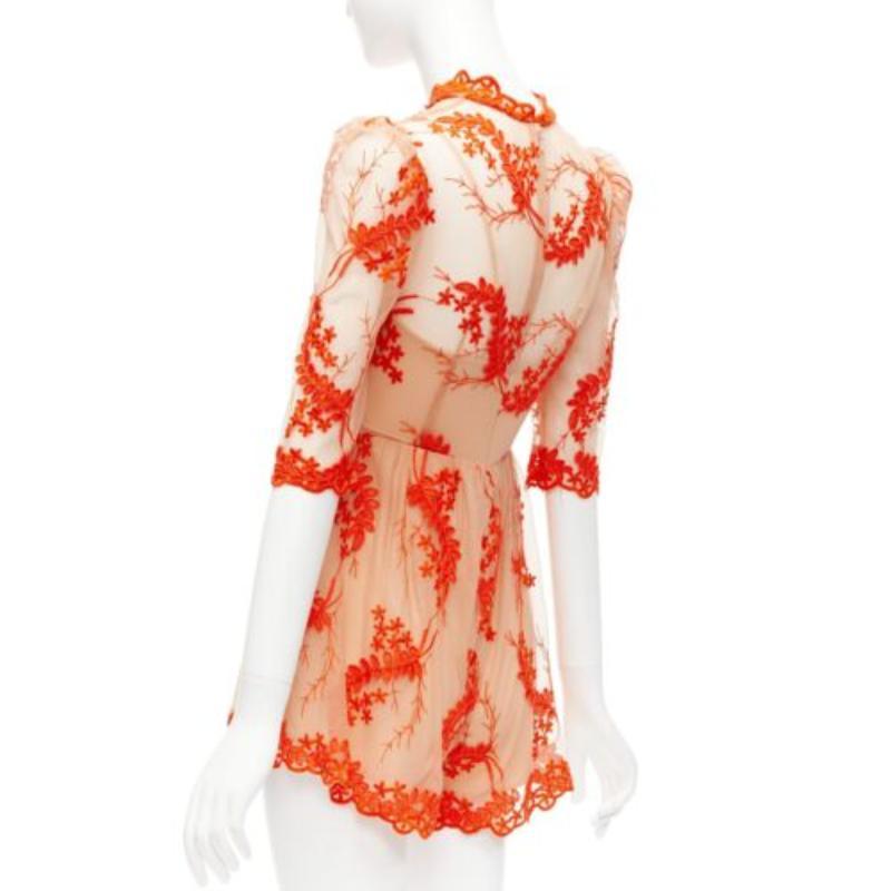 ALICE MCCALL Pagliaccetto arancione in pizzo nudo e trasparente foderato US6 M in vendita 1